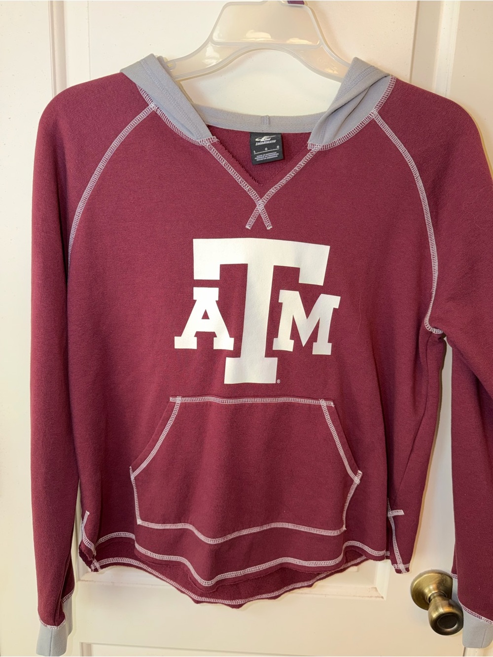 Logo Athletic Maroon Pullover Hoodie with Gray Trim and White ATM Logo